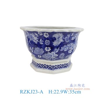 RZKJ23-A 青花蓝底花卉八角花盆