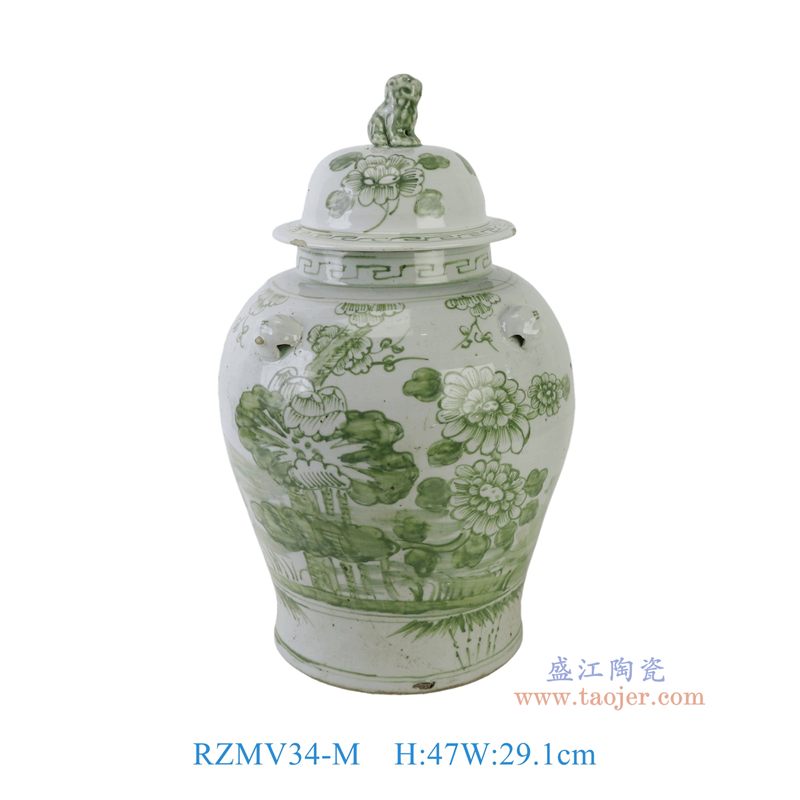绿色四季花狮子头将军罐