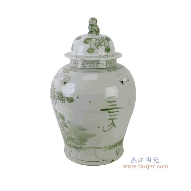 绿色四季花狮子头将军罐
