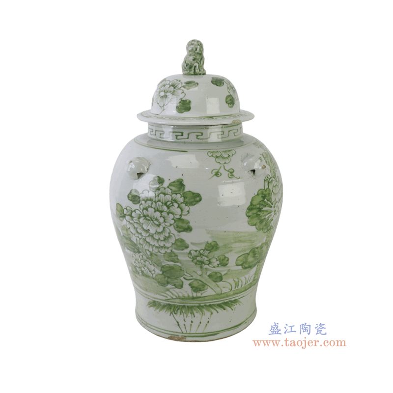 绿色四季花狮子头将军罐
