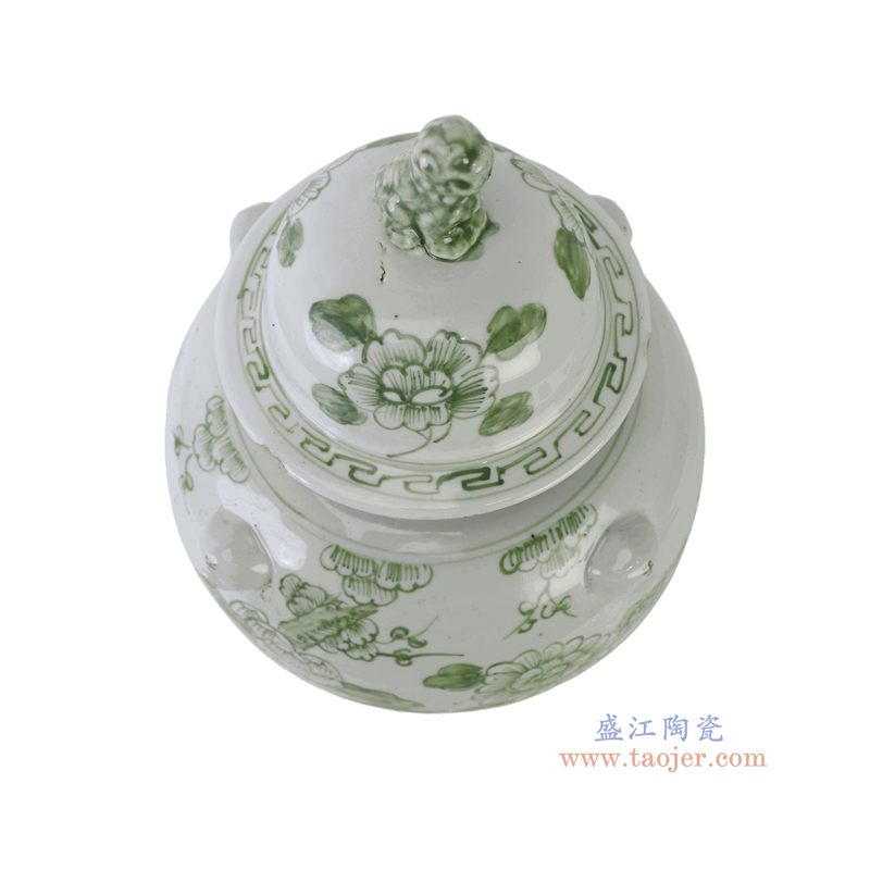 绿色四季花狮子头将军罐
