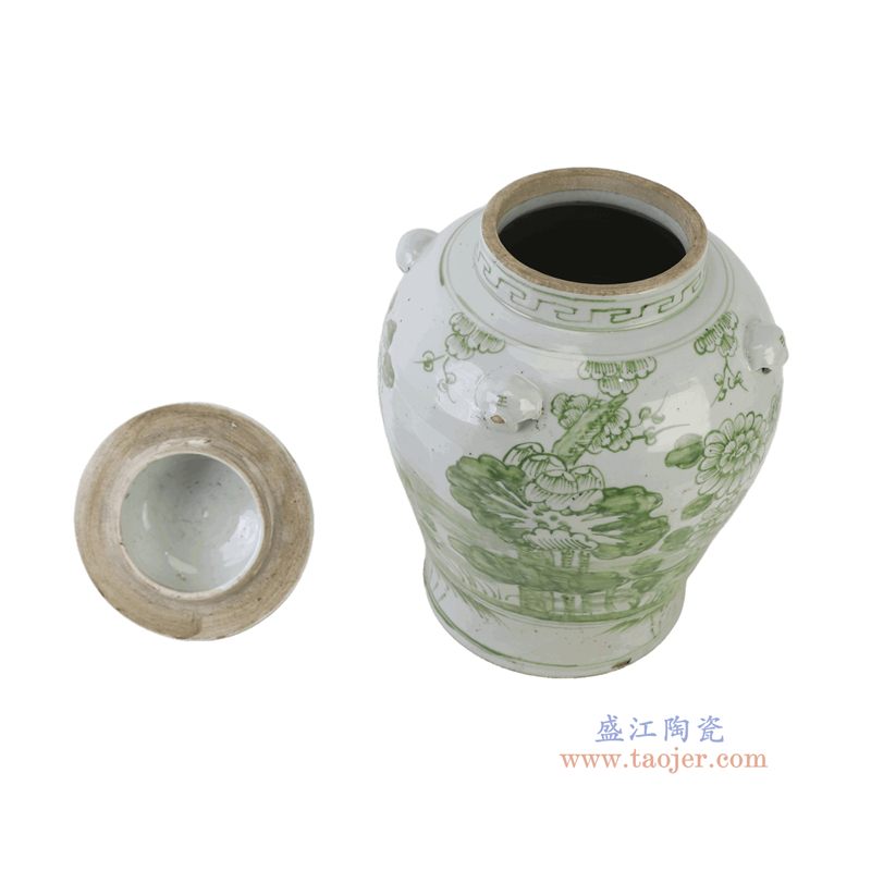绿色四季花狮子头将军罐
