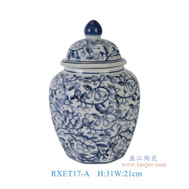 RXET17-A 青花缠枝葫芦纹八角将军罐| 景德镇盛江陶瓷有限公司==景德镇