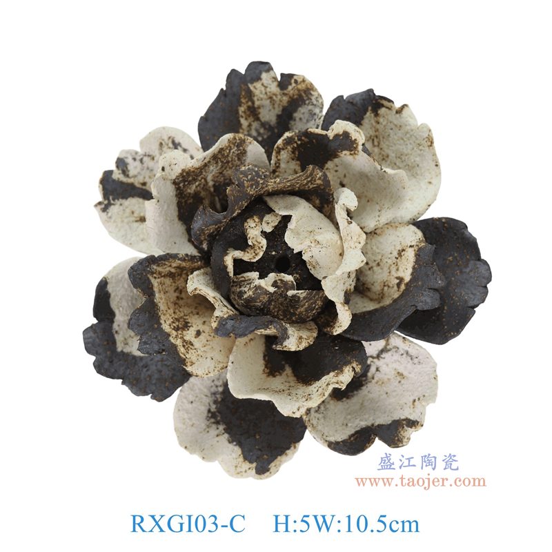 RXGI03-C黑白色手工捏花牡丹花雕塑俯视图
